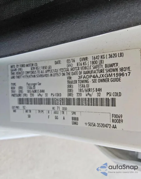 2016 Ford Fiesta S из США, поврежденный, VIN 3FADP4AJXGM159617